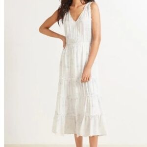 Bb Dakota and Steve Madden white with blue floral  tiered midi dress